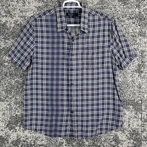 Nast Nast Luxury Short Sleeve Shirt Mens Large 75% Silk Blue Check